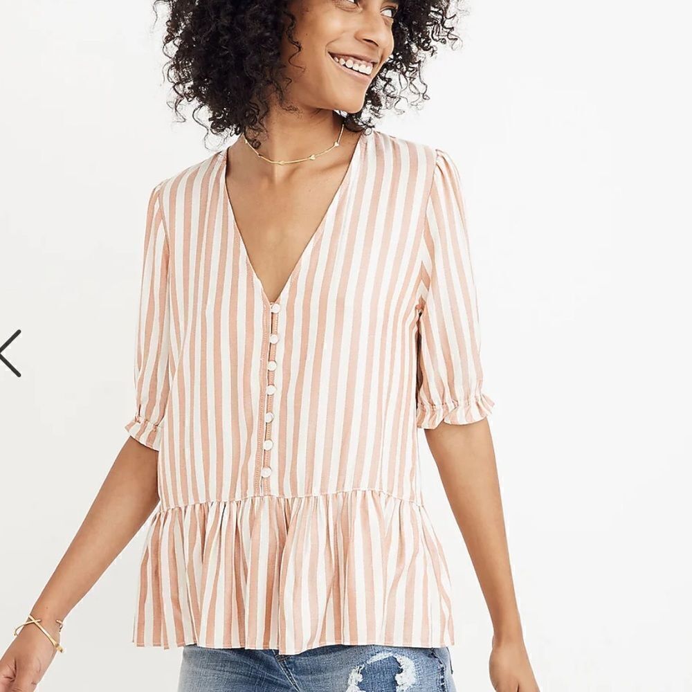 Madewell Courtyard Ruffle-Hem Top in Stripe size S